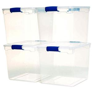lot 28433 image: Homz Heavy Duty Modular Clear Plastic Stackable Storage Tote Containers with Latching and Locking Lids, 31 Quart Capacity  (4 Pack)