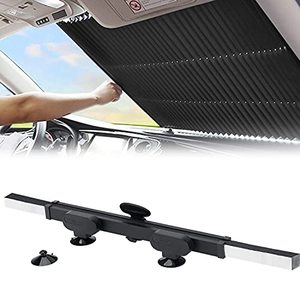 lot 28435 image: Retractable Windshield Sun Shade for Car, Large Sun Visor Protector Blocks 99% UV Rays to Keep Your Vehicle Cool, Auto Sunshade Fits Front Window of Various Models with Suction Cups 2021 New