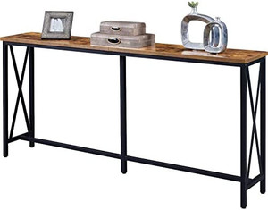 lot 28438 image: SUPERJARE 70.9 Inch Console Table, Extra Long Entryway Table with Metal Frame and X-Shaped Design, Narrow Sofa Table for Living Room and Hallway, Rustic Brown