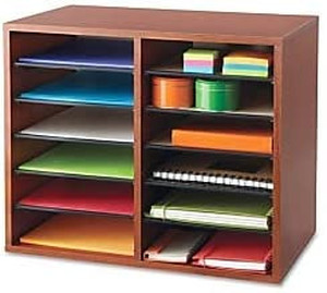 lot 28445 image: Safco Products 9420CY Wood Adjustable Literature Organizer, 12 Compartment, Cherry