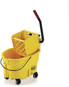 lot 28447 image: Rubbermaid Commercial WaveBrake 2.0� 26 QT Side-Press Mop Bucket and Wringer, Yellow (FG748000YEL)