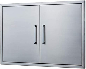 lot 28807 image: Outdoor Kitchen Doors- 30W x 21H - Stainless Steel BBQ Double Access Door, Flush Mount for Outdoor Kitchen and BBQ Island
