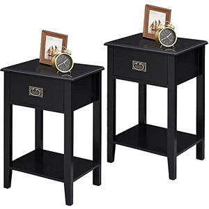 lot 28811 image: VECELO Nightstand End, Side Table, Storage Cabinet for Bedroom, Living Room, Set of 2, One Drawer, Black