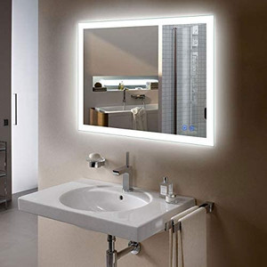 lot 28830 image: DECORAPORT 36 x 28 Inch LED Bathroom Mirror, Dimmable Lighted Bathroom Vanity Mirror with Touch Button, Mounted Anti-Fog Makeup Mirror for Wall (VerticalHorizontal)