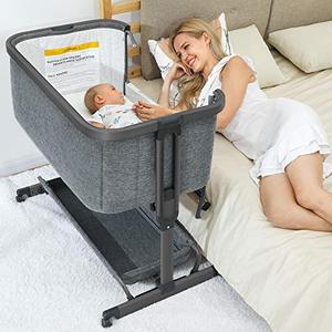 lot 28835 image: 3 in 1 Baby Bassinets, AMKE Bedside Sleeper for Baby, Baby Cradle with Storage Basket, Easy to Assemble Bassinet for NewbornInfant, Adjustable Bedside Crib, Safe Portable Baby Bed, Travel Bag Included