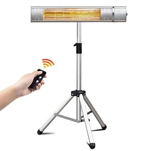 lot 28837 image: AOBMAXET Outdoor Patio Heater, 1500W Electric Infrared Heater with Remote Control, IndoorOutdoor Wall-Mounted, Weatherproof Heater with Stand for Garage, Backyard, Restaurant