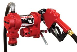 lot 28844 image: Fill-Rite FR1210HA 12V 15 GPM Fuel Transfer Pump With Discharge Hose & Automatic Nozzle, Red - Gasoline, Diesel, Kerosene, Ethanol & Methanol Blends & Biodiesel