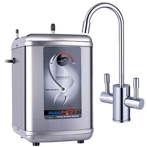 lot 28846 image: Ready Hot 41-RH-200-F560-CH Instant Hot Water Dispenser System, 2.5 Quarts, Manual Dial Dual Lever Hot and Cold Water Faucet Polished Chrome  (Appears to be Used)