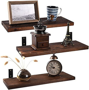 lot 28859 image: Livfodrm Wood Floating Shelves for Wall Mounted with bracket, Rustic Wooden Decor Hanging Shelves Set of 3, 17 Solid Farmhouse Shelf Organizer Storage