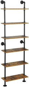 lot 28860 image: ZIOTHUM 6-Tier Industrial Pipe Shelves Shelf Shelving Rustic Wood Metal Wrought Iron Ladder Bookcase Bookshelf Wall Mounted Mount DIY Loft Vintage Floating Hanging Storage Display (23.6 x 9.8 x 78.7)