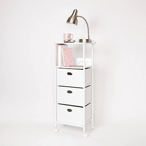 lot 28874 image: Dormify Storage Drawers Organizer on Wheels with Charging Station and USB Ports, Fabric Drawers for Clothes Storage Tower, Nightstand with Drawer Tower Organizer, Tall Skinny Dresser for Closet, White