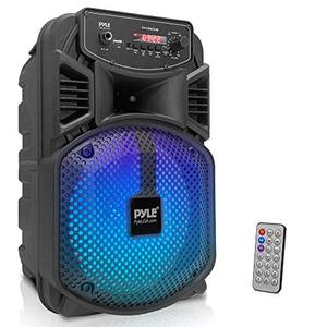 lot 29334 image: Portable Bluetooth PA Speaker System - 300W Rechargeable Outdoor Bluetooth Speaker Portable PA System w 8 Subwoofer 1 Tweeter, Microphone in, Party Lights, MP3USB, Radio, Remote - Pyle PPHP834B
