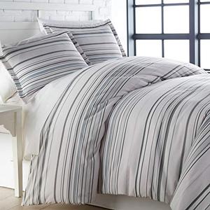 lot 29372 image: Coastal Stripes Collection - Premium Quality, All-Season Down Alternative Easy Case, Over-Sized 3-Piece Comforter Set, Full  Queen, Grey