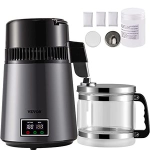 lot 30581 image: VEVOR Water Distiller 4 L Distilled Water Maker 1.1 Gal Pure Water Distiller with Dual Temperature Display 750W Distilled Water Machine Water Distillers for Home Countertop with Glass Container, Gray