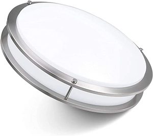 lot 30583 image: 15-Inch Double Ring Dimmable LED Flush Mount Ceiling Light Fixture, 22W (100W Equivalent), 1800lm, 2700K Ceiling Light Warm White, Brushed Nickel Finish Steel, ETL Listed, Commercial or Residential