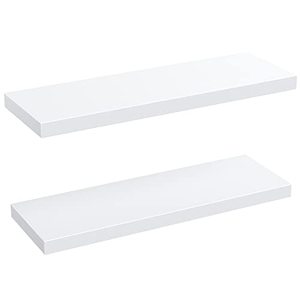 lot 30599 image: AMADA HOMEFURNISHING Floating Shelves Large, 24 x 9 Inch Wall Shelves for Bathroom, Bedroom, Kitchen, Shelves for Wall Dcor, White   (Set of 2)   AMFS06