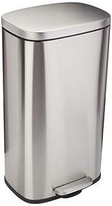 lot 30621 image: Amazon Basics 30 Liter  7.9 Gallon Soft-Close, Smudge Resistant Trash Can with Foot Pedal - Brushed Stainless Steel, Satin Nickel Finish