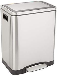 lot 31566 image: Amazon Basics 30L Dual Bin Soft-Close Trash can with Foot Pedal - 2 x 15 Liter Bins, Stainless Steel