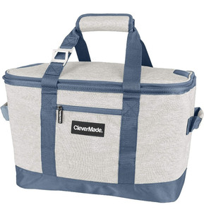 lot 10283 image: CleverMade Collapsible Cooler Bag Insulated Leakproof 50 Can Soft Sided Portable Cooler Bag for Lunch, Grocery Shopping, Camping and Road Trips, Light GreyDenim