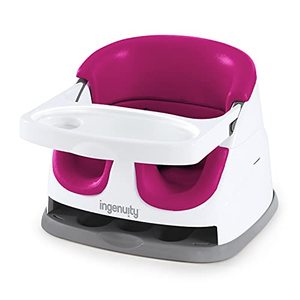 lot 10300 image: Ingenuity Baby Base 2-in-1 Booster Feeding and Floor Seat with Self-Storing Tray - Pink Flambe