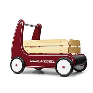 lot 10305 image: Radio Flyer Classic Walker Wagon, Sit to Stand Toddler Toy, Wood Walker, For Ages 1-4, Red