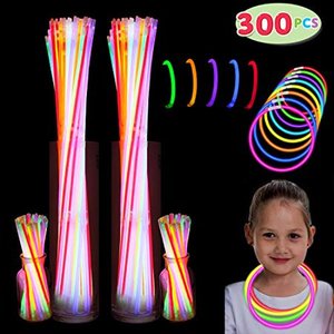 lot 10312 image: 300 Pack Glow Sticks with 100 22 Necklaces  200 8 Bracelets Connector Included Glow in the Dark Halloween Party Bulk Supplies, New Year Eve Party, Neon Light Up Accessories for Kids and Adult