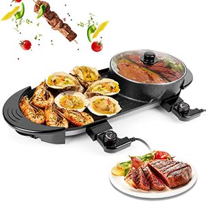 lot 10314 image: Fulgutonit Hot Pot with Grill, 2000W Electric Hot Pot Grill Combo, Non-Stick Shabu Shabu Pot & Korean BBQ Grill Smokeless, Separate Dual Temperature Control, 5 Speed Fire Adjustable
