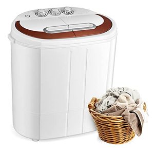 lot 20923 image: Tiktun Mini Compact Twin Tub XPB30-1288S Portable Washing Machine, White and Brown