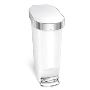 lot 20926 image: simplehuman 40 Liter  10.6 Gallon Slim Kitchen Step Trash Can with Liner Rim, White Plastic