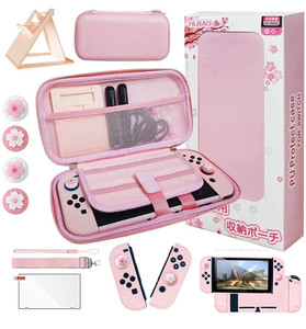 lot 40738 image: HLRAO Pink Travel Carrying Case Accessories Kit,Sakura Pink Carry Case Compatible with Nintendo Switch.Pink Switch Hard Protective Cover,Adjustable Stand,Screen Protector and Cute Thumb Grips 10 in 1.