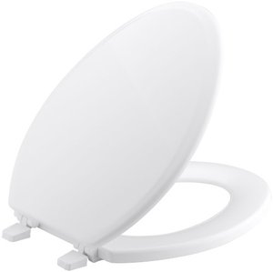lot 40741 image: KOHLER K-4694-0 Ridgewood Molded-Wood with Color-Matched Plastic Hinges Elongated Toilet Seat, White