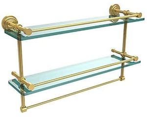 lot 40749 image: Allied Brass DT-2TB22-GAL-PB Dt 2 Tb Gal Dottingham Inch Gallery Double Towel Bar Glass Shelf, 22 Inch, Polished Brass