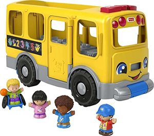 lot 40759 image: Fisher-Price Little People Big Yellow Bus, musical push and pull toy with Smart Stages for toddlers and preschool kids