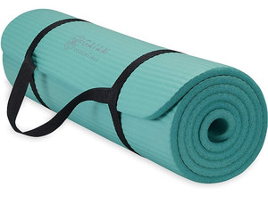 lot 40767 image: Gaiam Essentials Thick Yoga Mat Fitness & Exercise Mat with Easy-Cinch Yoga Mat Carrier Strap, 72L x 24W x 25 Inch Thick