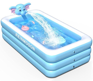 lot 40788 image: Reinmoson Inflatable Swimming Pool for Kids and Adults, 130 x 72 x 22 Large Kids Pool for Backyard with Elephant Sprinkler, Large Blow up Kiddie Pool for Toddlers, Family, Outdoor, Garden, Age 3