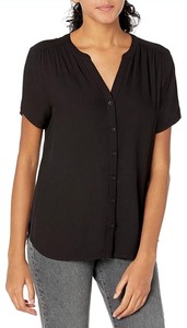 lot 40800 image: Womens Short-Sleeve Woven Blouse (Size Large)