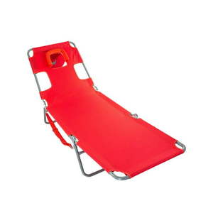 lot 10325 image: Ostrich Chaise Lounge Folding Portable Sunbathing Poolside Beach Chair Red
