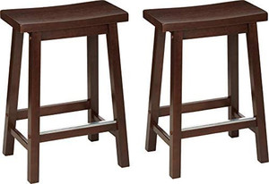 lot 30235 image: Solid Wood Saddle-Seat Kitchen Counter-Height Stool - Set of 2, 24 Counter Stool, Walnut Finish