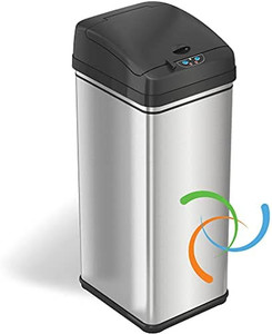 lot 30236 image: iTouchless 13 Gallon Stainless Steel Kitchen Trash Can with AbsorbX Odor Filter System, Powered by Batteries (not Included) or Optional AC Adapter (Sold Separately)