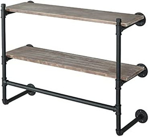 lot 30238 image: Clothes Rack with Shelf, 36in Industrial Pipe Wall Mounted Garment Rack, Space-Saving Display Hanging Pipe Clothes Rack, Heavy Duty Detachable Multi-Purpose Hanging Rod for Closet Storage (2-Layer)