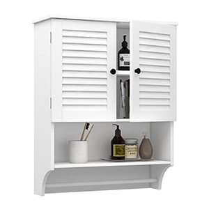 lot 30242 image: ChooChoo Bathroom Medicine Cabinet 23.6 L x8.9 W x29.3 H Wall Bathroom Cabinet, Double Doors Bathroom Cabinet Wall Mounted with Adjustable Shelves and Towels Bar