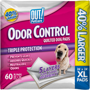 lot 30246 image: OUT Odor Control Extra Large Dog Pads  Absorbent Pet Training and Puppy Pads  60 Pads  26 x 24 Inches