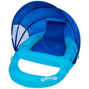 lot 30251 image: SwimWays Spring Float Recliner Lounge Chair with Canopy Pool Float for Adults Blue
