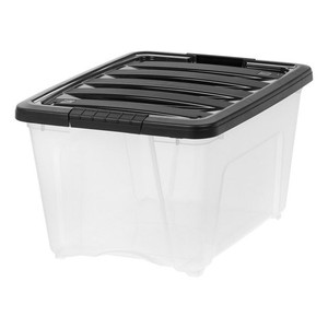 lot 30270 image: IRIS 32 QT Plastic Storage Bins, Stackable Storage Container with Secure Latching Buckles and Black Lid set of 2