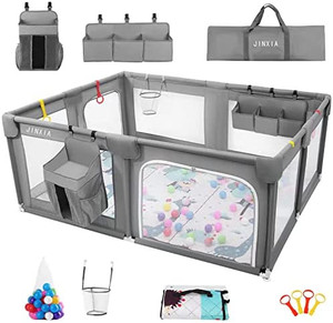 lot 40770 image: Baby Playpen Set(Grey 75_59), playpen for Babies and Toddlers, Portable Extra Large Baby Fence Area with Anti-Slip Base, Safety Play Center Yard Home Indoor & Outdoor with Play Mat