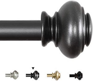 lot 40776 image: H.VERSAILTEX Window Curtain Rods for Windows 28 to 48 Inches Adjustable Decorative 34 Inch Diameter Single Window Curtain Rod Set with Classic Finials, Pewter Finishing