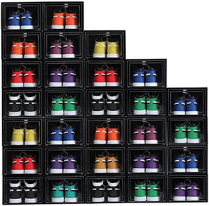 lot 40785 image: MMBABY 12 Pack Shoe Storage Box Shoe Box Clear Plastic Stackable Drop Front Shoe Organizer Space Saving Foldable Shoe Container Bin Fit up to US Size 12 (Black)