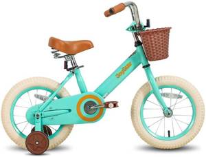 lot 40745 image: JOYSTAR Vintage 16 Inch Kids Bike with Basket & Training Wheels for 2-9 Years Old Girls & Boys (Green)