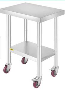lot 43 image: Mophorn 24x18x34 Inch Stainless Steel Work Table 3-Stage Adjustable Shelf with 4 Wheels Heavy Duty Commercial Food Prep Worktable with Brake for Kitchen Prep Work