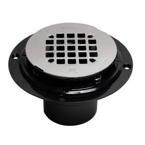 lot 44 image: OATEY Round Black ABS Shower Drain with 4-14 in. Round Snap-In Stainless Steel Drain Cover